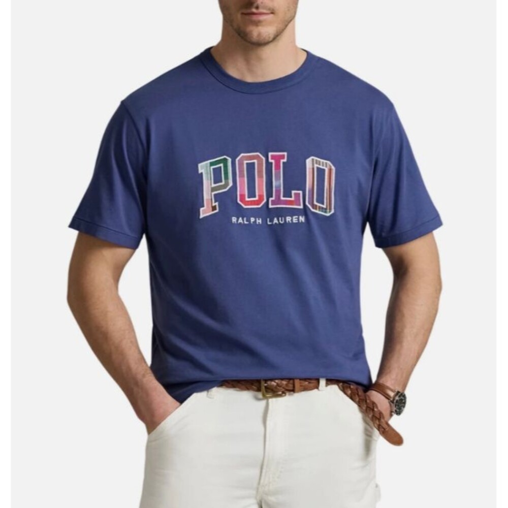 Polo Ralph Lauren Blue Madras Plaid Logo Tee Shirt XXL
